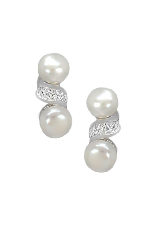 pendientes de plata con perlas y circonitas a modo de tu y yo fotografia toma de frente para web el rubi joyeros