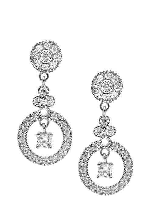 pendientes largos de plata para novia vista frontal para parrilla web de el rubi joyeros