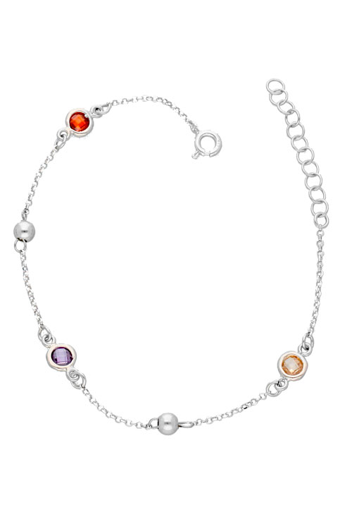 pulsera de plata con entrepiezas alternas bolas y cuarzos de color vista principal para joyeria online
