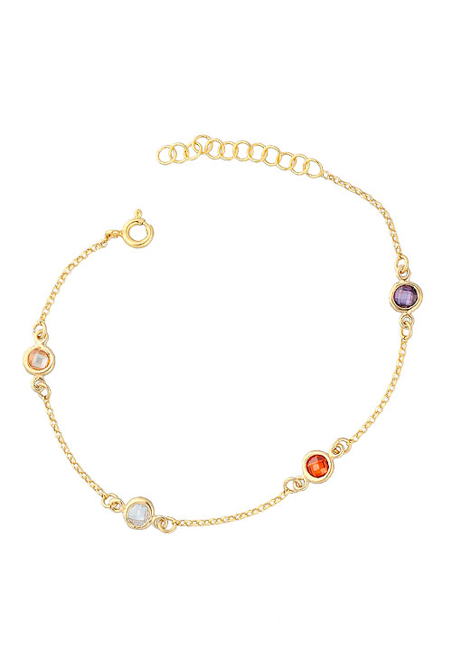 pulsera plata chapada con entrepiezas bolas lisas y chatones piedras foto principal para parrilla web