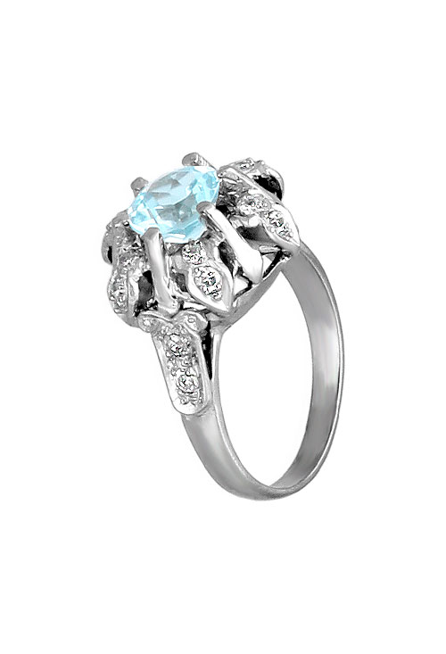 anillo antiguo oro blanco topacio y diamantes vista lateral para web el rubi joyeros