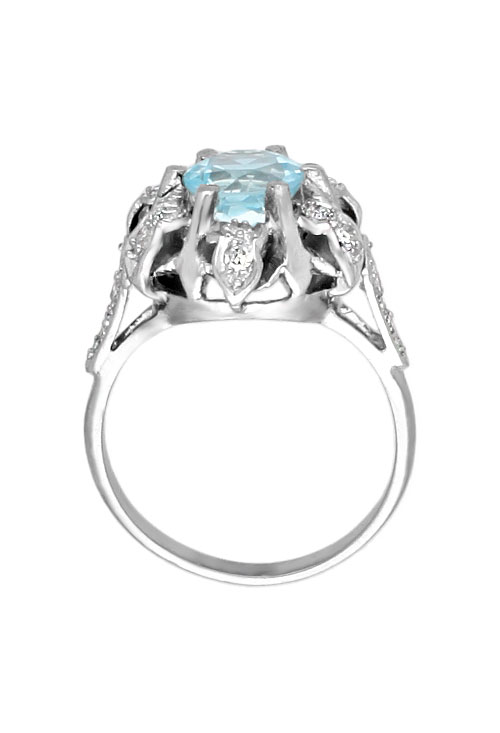 anillo antiguo oro blanco topacio y diamantes vista cenital para web el rubi joyeros