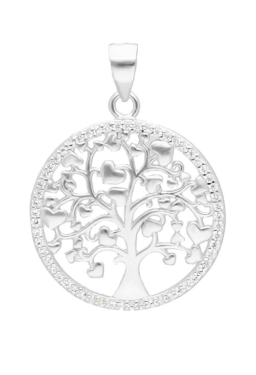 colgante de plata arbol de la vida que tiene por frutos corazones vista principal para web