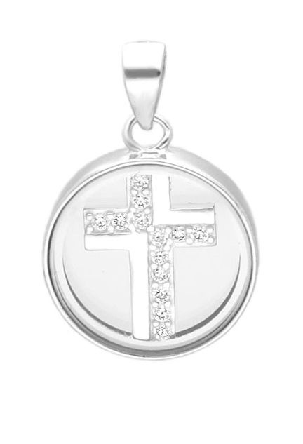 cruz de plata en urna de cristal vista para parrilla web toma frontal