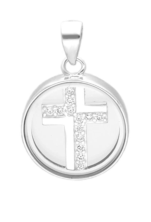 cruz de plata en urna de cristal vista para parrilla web toma frontal