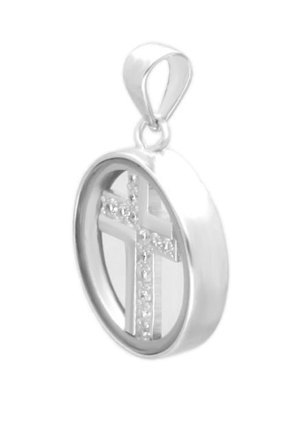 cruz de plata en urna de cristal vista para parrilla web toma lateral