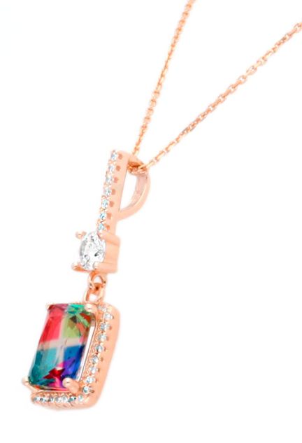 gargantilla plata chapada en rosa motivo cuarzo multicolor vista lateral para web el rubi joyeros