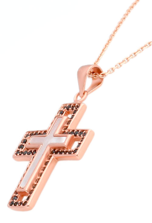 gargantilla plata chapada en rosa motivo cruz de nacar foto para web el rubi joyeros toma lateral