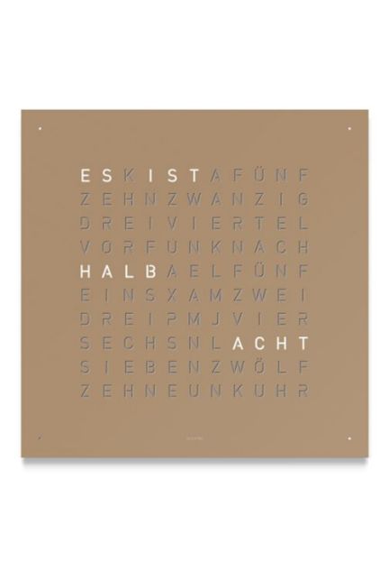 Qlocktwo Stainless Steel Hacelnut reloj pared grande 90x90 Cms frontal