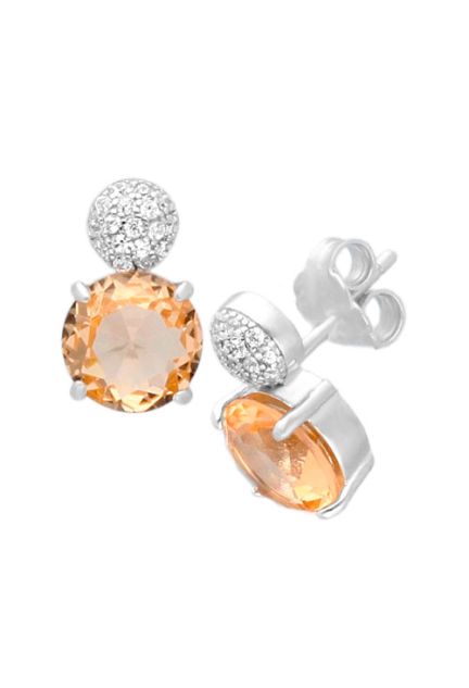 pendientes de plata cristal citrino con circonitas fotografia para web el rubi joyeros toma lateral sistema de presion