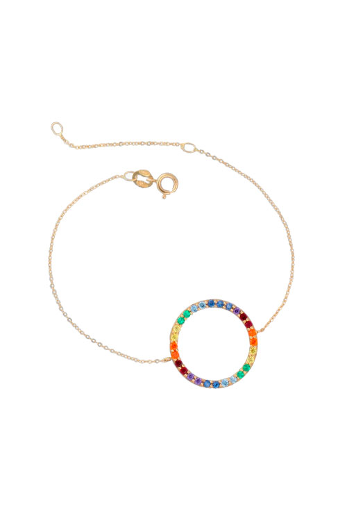 Pulsera de oro de eslabón forzado con motivo circular piedras 030_PUL-89