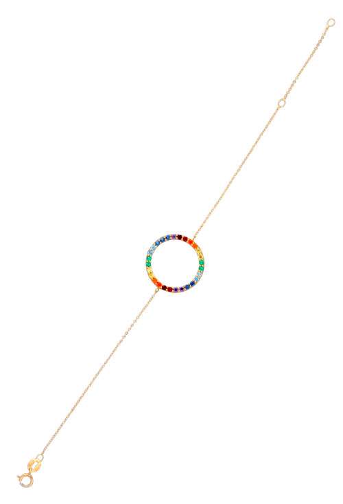 Pulsera de oro de eslabón forzado con motivo circular piedras 030_PUL-89