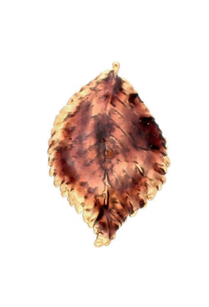 Colgante hoja natural de rosal bañada en oro esmalte marrón 270_ROSA-A-3-3-EM