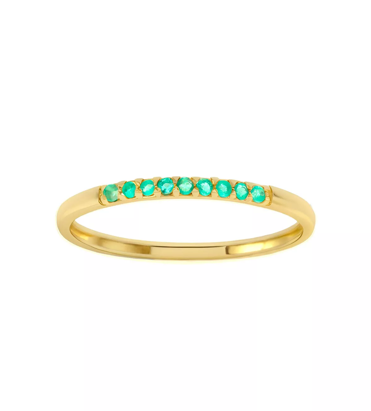 anillo de oro amarillo 18k con esmeraldas banda verde