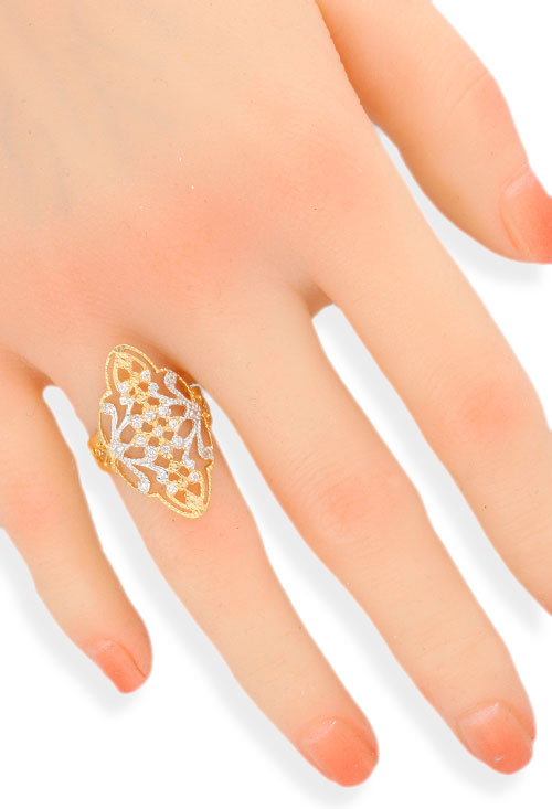 anillo lanzadera oro bicolor 18k con circonitas toma con modelo para joyeria online el rubi joyeros