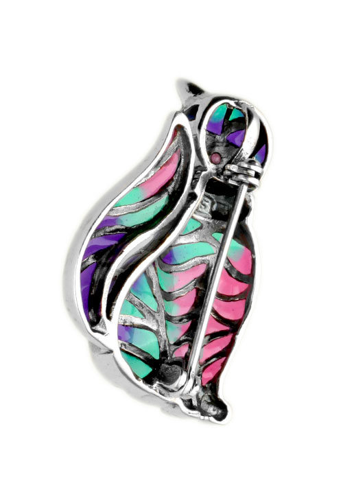 broche solapa plata de ley gato esmaltado vista trasera