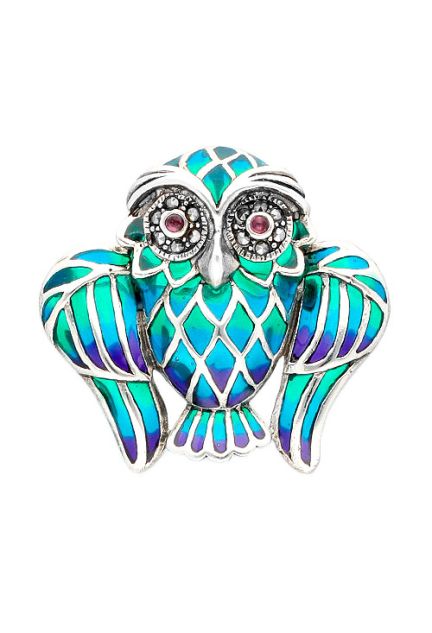 broche de plata lechuza esmaltada foto frontal para web el rubi joyeros