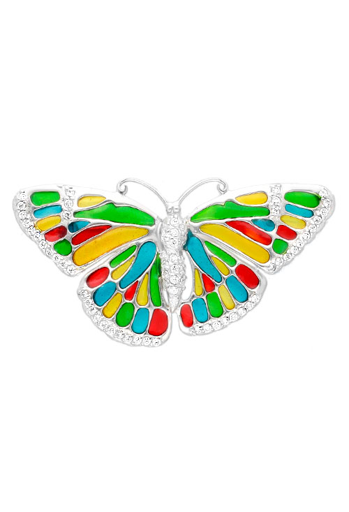 broche solapa forma de mariposa vidriera de colores y circonitas fotografia frontal