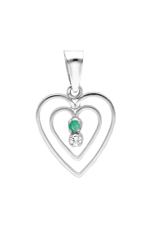 colgante corazon oro blanco 18k diamante y esmeralda fotografia frontal para web