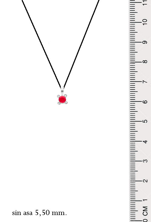 colgante de oro blanco 18k con rubi y circonitas fotografia con medidas para joyeria online