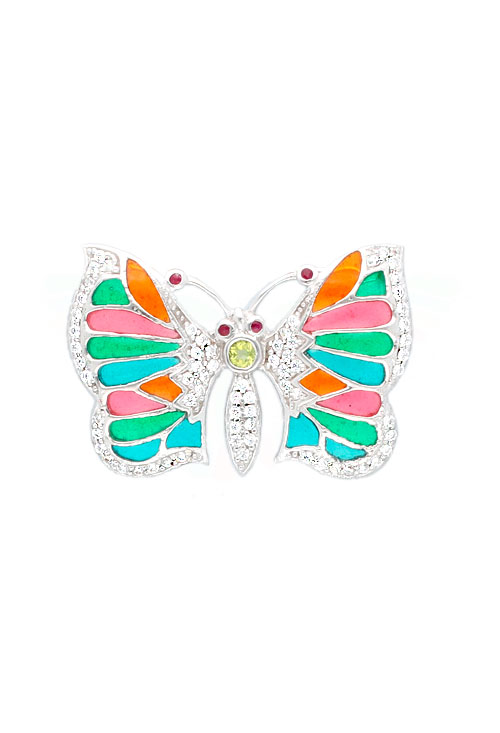 broche solapa forma de mariposa vidriera de colores y circonitas fotografia frontal