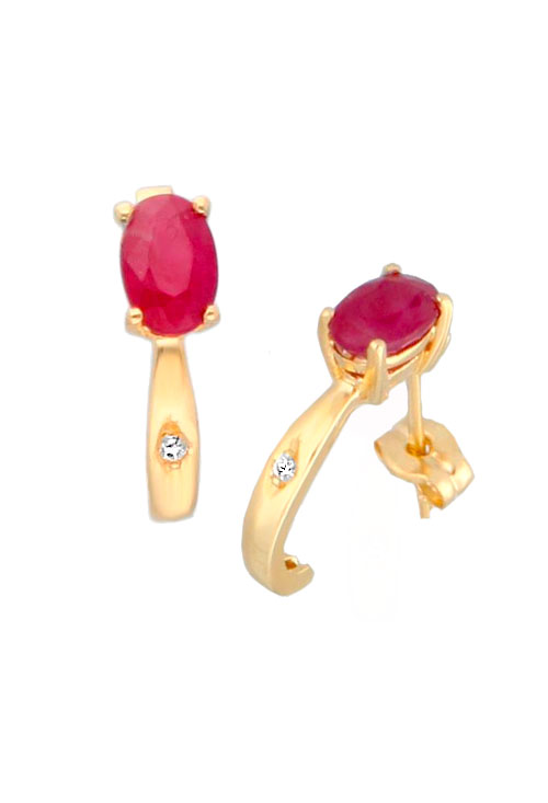 pendientes oro 18 kilates con rubi y circonita fotografia lateral para utilizar en la web de el rubi joyeros