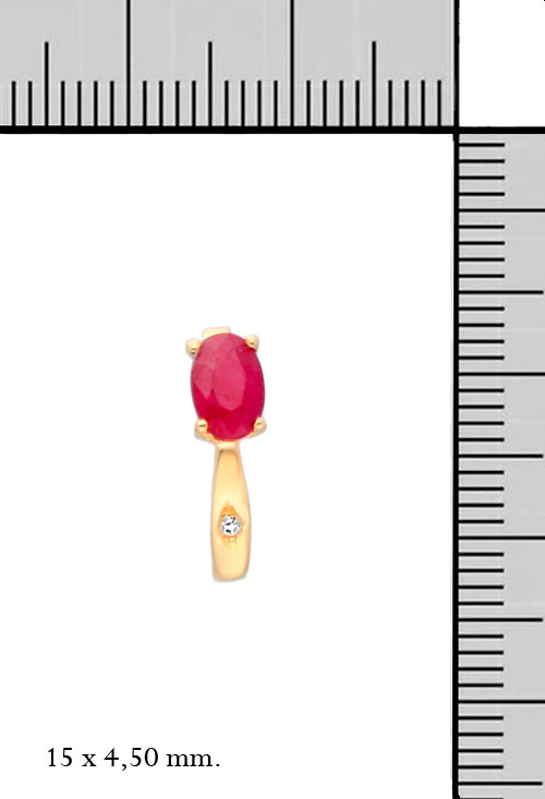 pendientes oro 18 kilates con rubi y circonita fotografia con medidas para utilizar en la web de el rubi joyeros