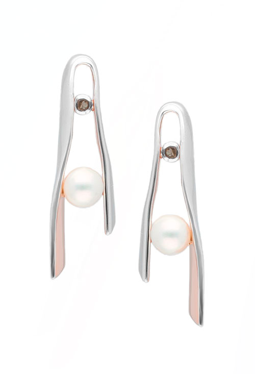 Pendientes en plata bicolor con perla y cuarzo fumé 313_59300
