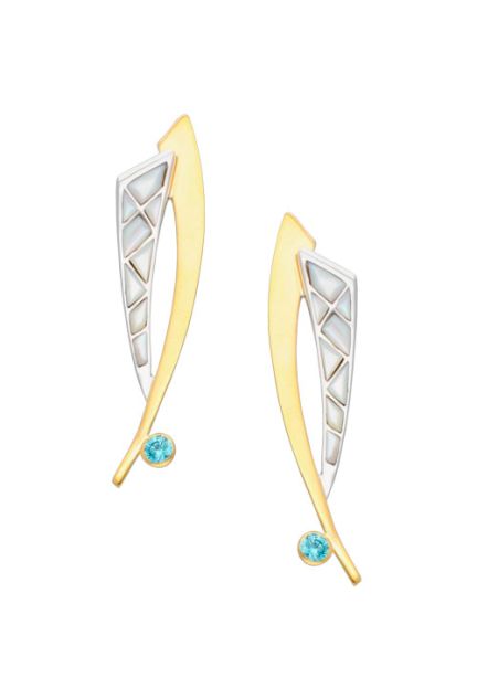 Pendientes en plata bicolor madreperla circón azul 313_61136