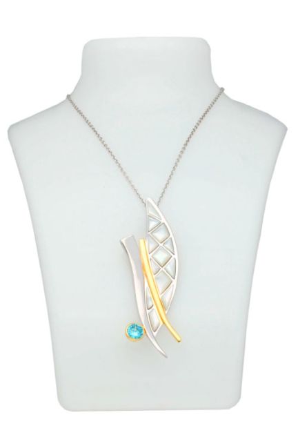 Gargantilla de plata bicolor madreperla con circonita azul 313_61137 en busto