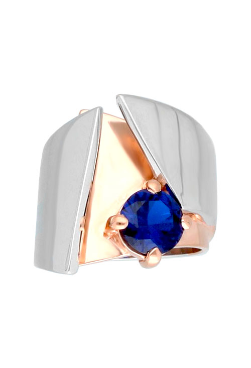 Anillo de plata bicolor con cristal checo azul 313_61141