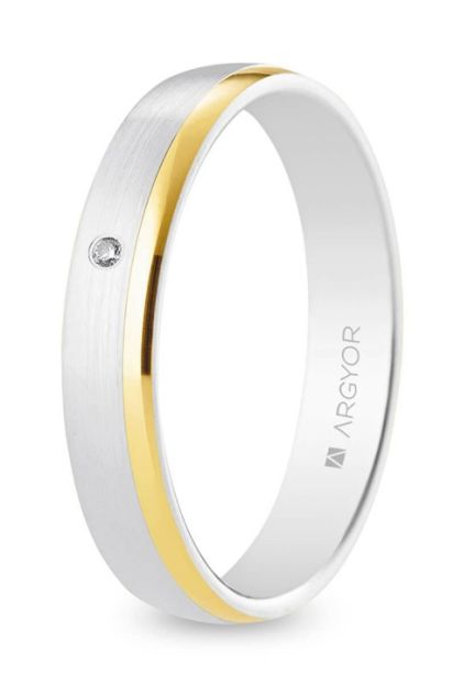 Alianza oro bicolor con diamante 4 mm. 5240545D