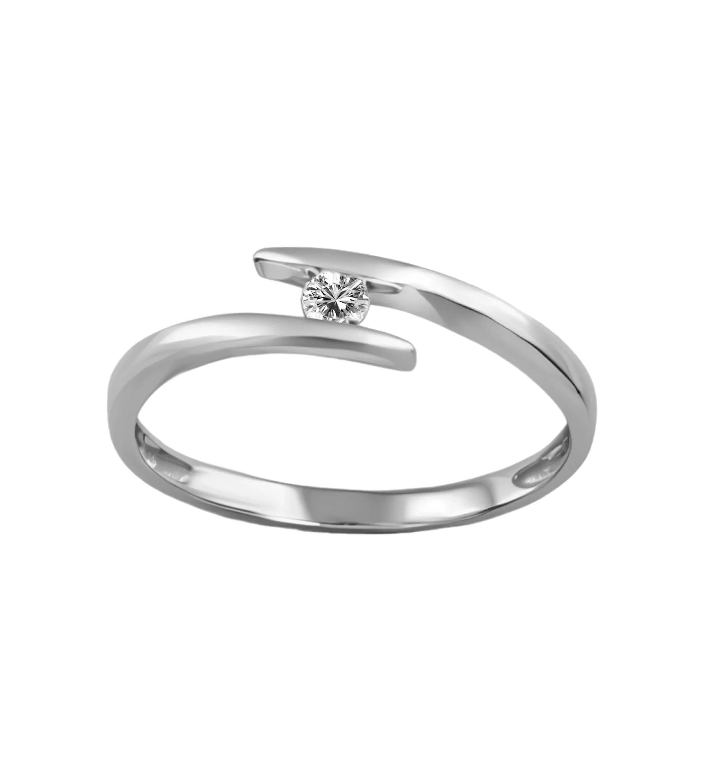 anillo de compromiso oro blanco 18 ktes con diamante brazo cruzado tu y yo