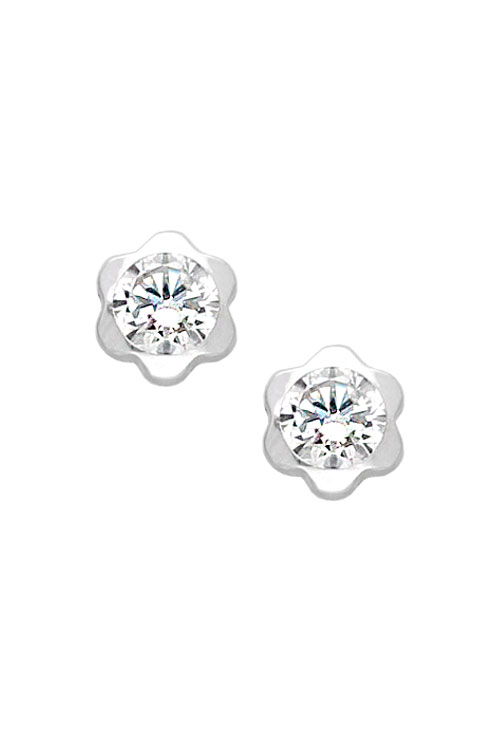 Pendientes para niña oro blanco 9k flor con circonita 019_9K4-03768-6B