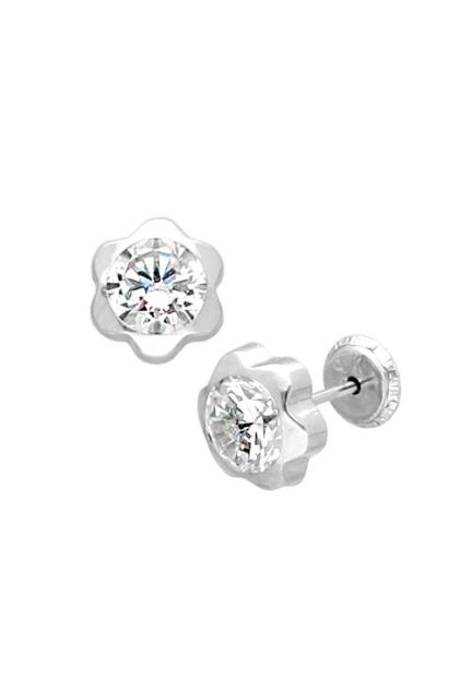 Pendientes para niña oro blanco 9k flor con circonita 019_9K4-03768-6B lateral