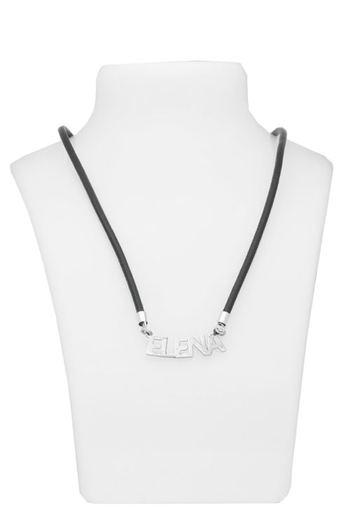 gargantilla plata y cuero nombre isabel precio outlet de joyeria foto en expositor para web el rubi joyeros