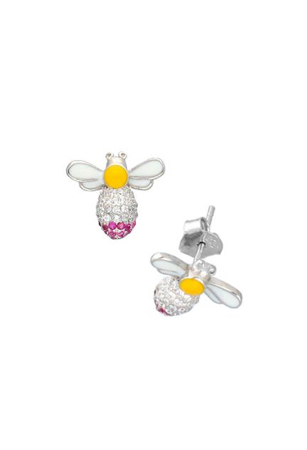 Pendientes de plata ley para niña abejas con circonitas 295_PPBR37501 par lado