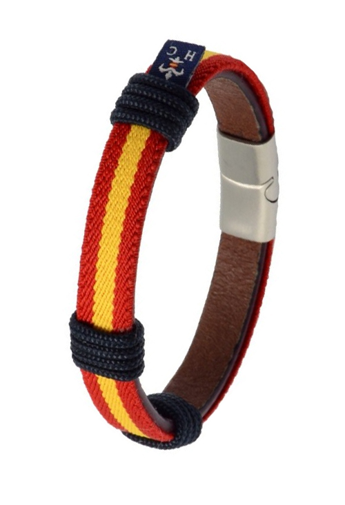 Pulsera bandera de España textil y piel PHF-121-1C-2AAA