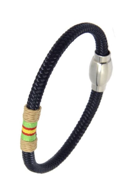 Pulsera bandera España en piel con hilo beige 116-1A-1BG