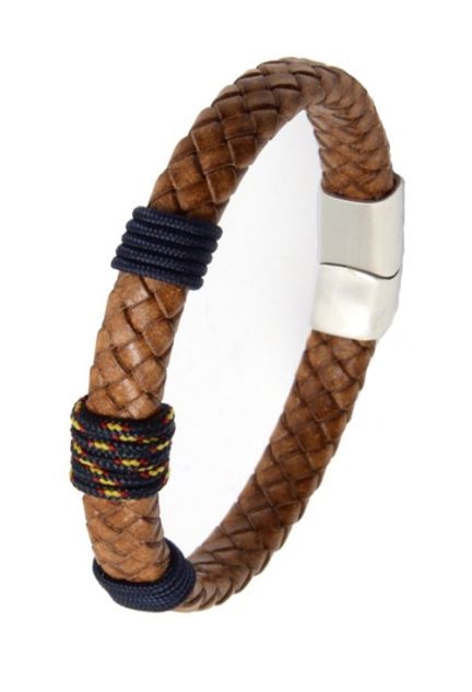 Pulsera de piel trenzada marrón detalle azul 137-2B-4AA1