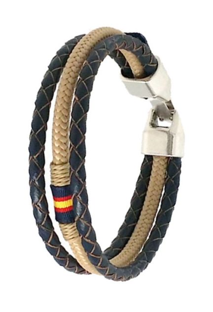 Pulsera España triple aro en piel azul y cordón beige PHF-116-2ABA-1BB