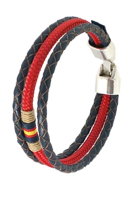 Pulsera España triple aro en piel azul y cordón rojo PHF-116-2ALA-1BB