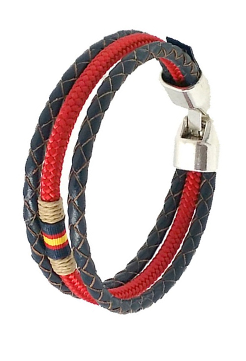 Pulsera España triple aro en piel azul y cordón rojo PHF-116-2ALA-1BB