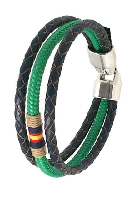 Pulsera España triple aro en piel azul y cordón verde PHF-116-2ARA-1BB
