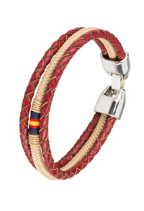 Pulsera España triple aro en piel roja y cordón beige 116-2LBL-1BB