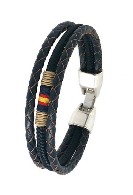 Pulsera España triple aro en piel y cordón 116-2AAA-1BB