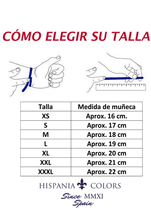 Pulsera España piel azul e hilo náutico en verde PHF-126-2AR-B medidas