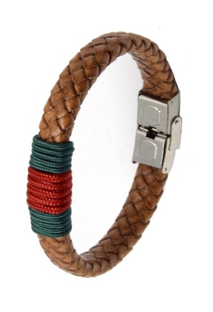 Pulsera de piel trenzada marrón claro con detalle en hilo náutico 137-2B-1RL