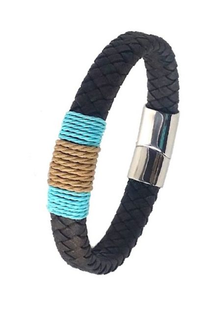 Pulsera de piel trenzada negro con detalle en hilo náutico 137-2I-5UB