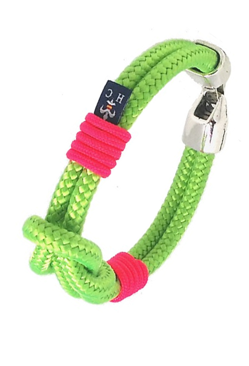 Pulsera en hilo náutico verde detalle en Fucsia PHF-120-1W-1VV